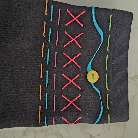 Onque Casuals Size XL Black Jacket Colorful Embroidery Knit Blazer Artsy Boho - Picture 6 of 10